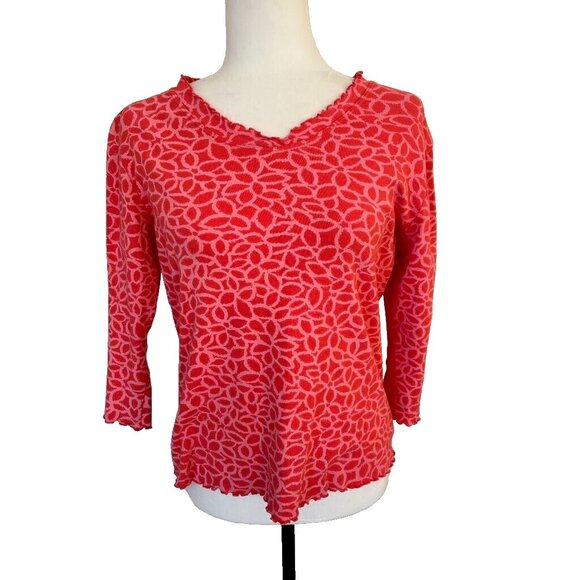 FRESH PRODUCE Cotton Top Womens Size Small Orange Pink Print Ruffle Trim USA - Picture 1 of 7
